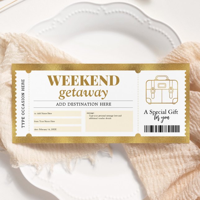 Invitación Getaway Getaway Viaje con cupón de oro (Subido por el creador)