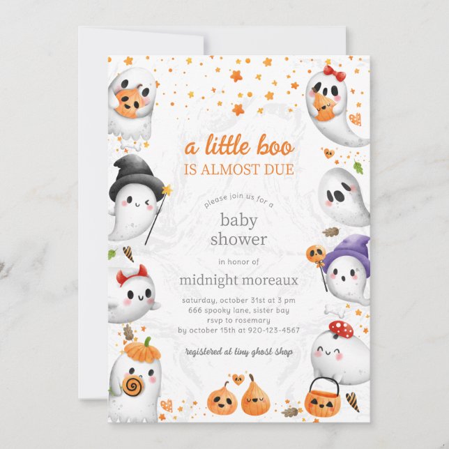 Invitación Ghost A Little Boo Halloween Baby Shower (Anverso)
