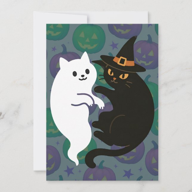 Invitación Ghost and Witch Cat Duo (Anverso)