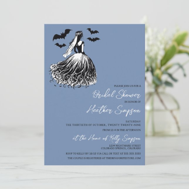 Invitación Ghost Bride Blue Bridal Shower (Anverso de pie)