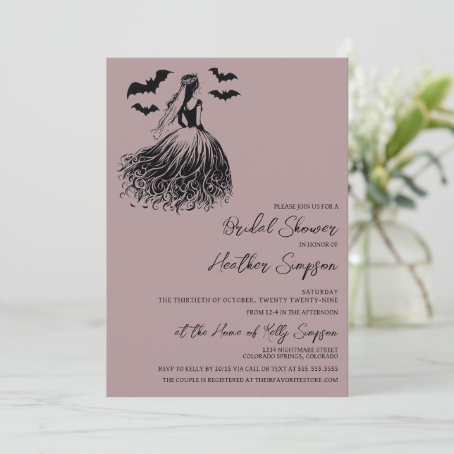 Invitación Ghost Bride Mauve Bridal Shower (Anverso de pie)