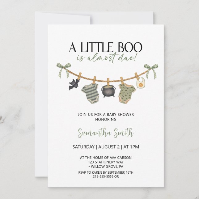 Invitación Ghost Clothesline Baby Halloween (Anverso)
