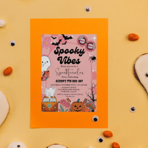 Invitación Ghost Halloween Spooky vibes Retro Groovy Cumpleañ