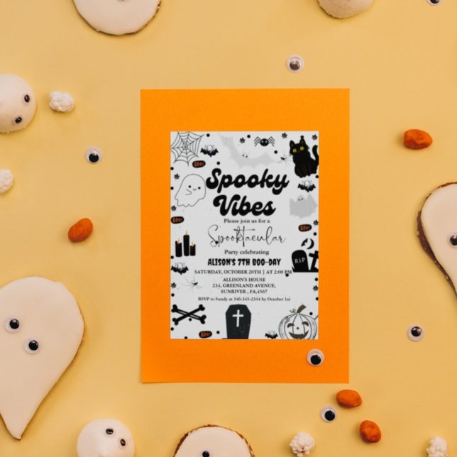 Invitación Ghost Halloween Spooky vibes Retro Groovy Cumpleañ (Subido por el creador)