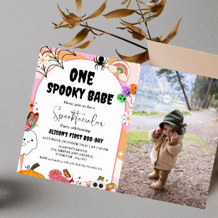 Invitación Ghost Halloween Spooky vibes Retro Groovy Cumpleañ