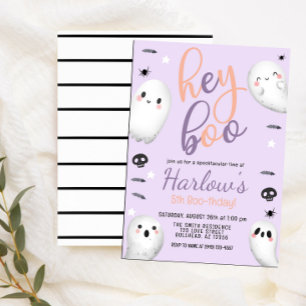 Invitación Ghost Hey Boo Pastel Purple Halloween Cumpleaños
