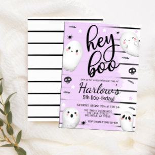 Invitación Ghost Hey Boo Pastel Purple Halloween Cumpleaños