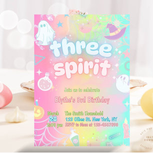 Invitación Ghost Pastel Neon Glow Halloween de tercer cumplea