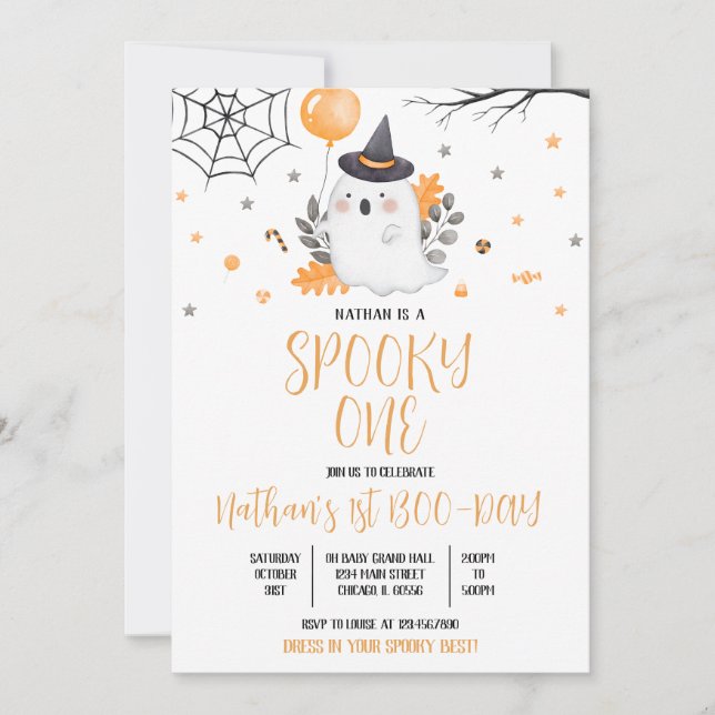 Invitación Ghost Spooky Un cumpleaños de Halloween (Anverso)