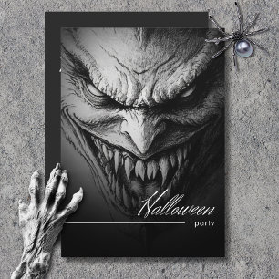 Invitación Ghoulish Gargoyle Black & White Halloween Party