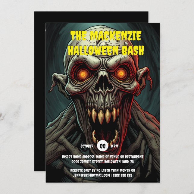 Invitación Ghoulish ghoul espeluznante fiesta de halloween pa (Anverso / Reverso)