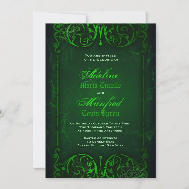 Invitación Ghoulish Green Boda (Anverso)