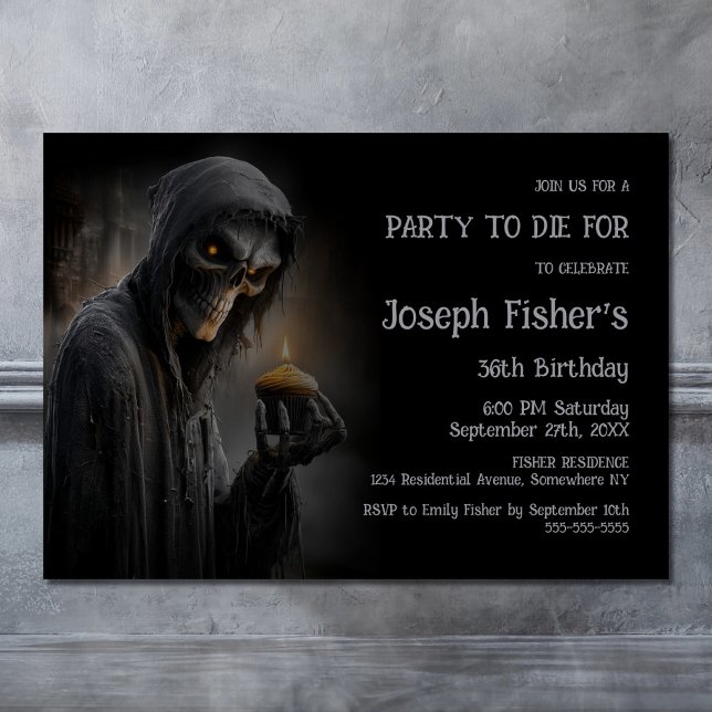 Invitación Ghoulish Grim Reaper with Cupcake Birthday Party (Subido por el creador)