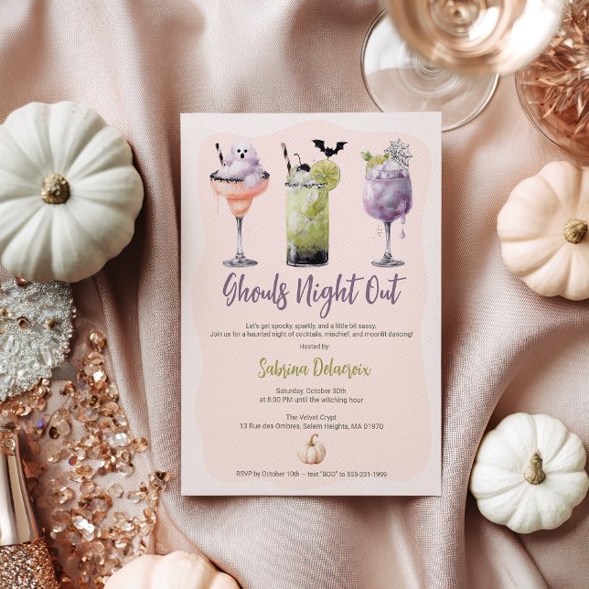 Invitación Ghouls Night Out Watercolor Cocktails Halloween (Ghouls Night Out Watercolor Cocktails Halloween Invitation)