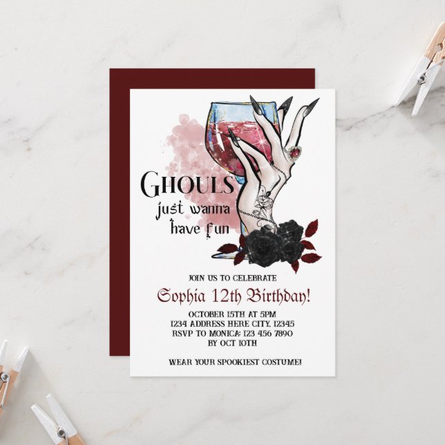 Invitación Ghouls solo quiere divertirse con Halloween cumple (Anverso/Reverso In Situ)