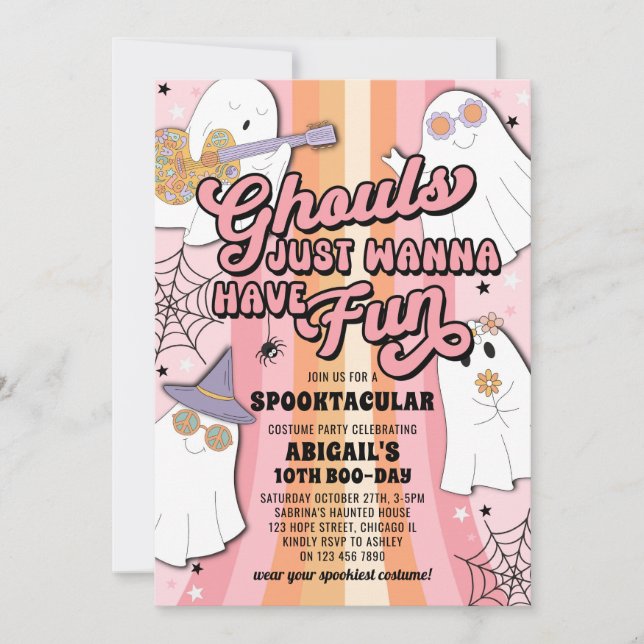 Invitación Ghouls solo quieren divertirse, Pink Halloween cum (Anverso)