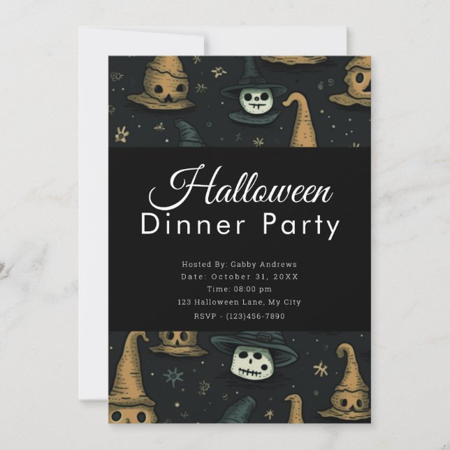 Invitación Ghouls y Monsters Black Halloween Fiesta (Anverso)