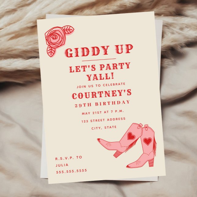 Invitación Giddy Up Let's Fiesta Pink Cowgirl Birthday (Subido por el creador)