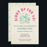 Invitación Giddy Up Turquesa Rosa Vaquera 40 Años<br><div class="desc">Giddy Up Pink Turquoise Modern Cowgirl 40 cumpleaños fiesta</div>
