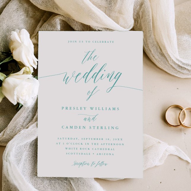 Invitación Gift Box Blue Wedding Calligraphy Invitation  (Subido por el creador)