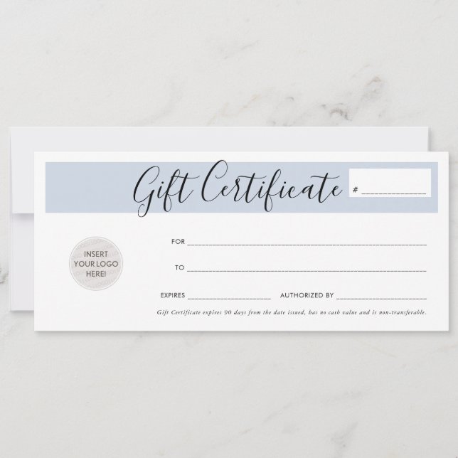 Invitación GIFT CERTIFICATE moda vale de negocios azul pálido (Anverso)