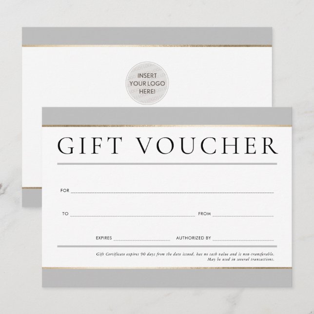 Invitación GIFT VOUCHER moderno elegante negocios gris neutro (Anverso / Reverso)
