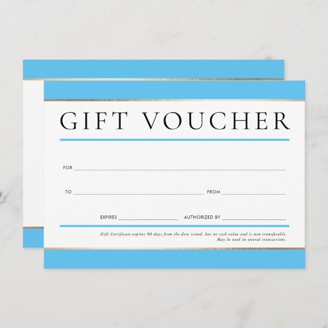 Invitación GIFT VOUCHER moderno y elegante negocio AQUA BLUE (Anverso / Reverso)