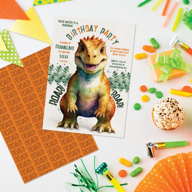 Invitación Gigante fiesta de cumpleaños de Dinosaur Watercolo (Subido por el creador)