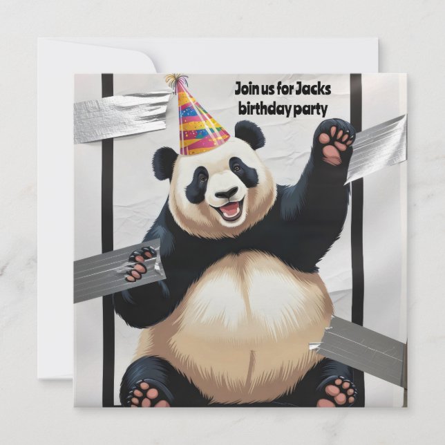 Invitación Gigante panda sentado usando gorra de cumpleaños (Anverso)