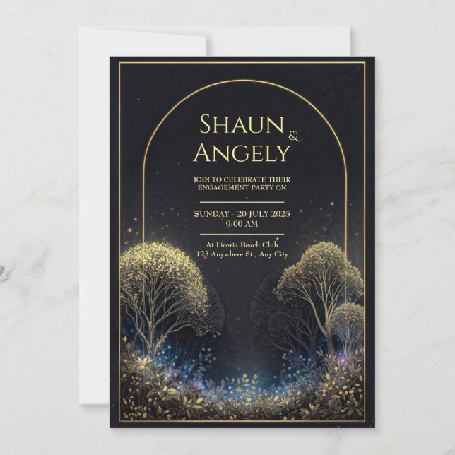 Invitación Gilded Arch Midnight Starry Forest Wedding (Anverso)