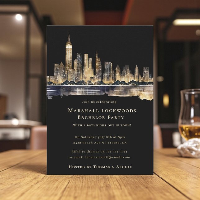 Invitación Gilded Cityscape Night Bachelor Party Invitation (Subido por el creador)