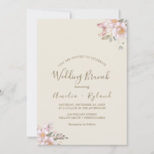 Invitación Gilded Floral Desayuno Nupcial Crema y Oro
