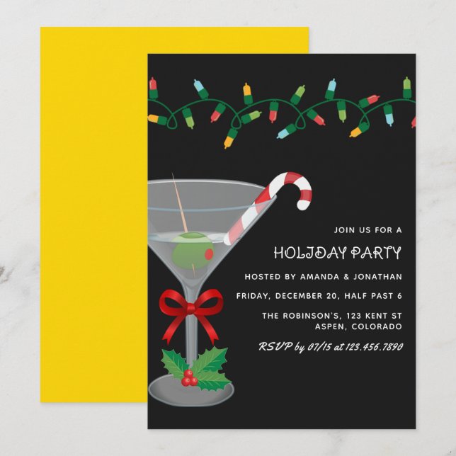 Invitación Gilded Glam Christmas Holiday Cocktail Party (Anverso / Reverso)