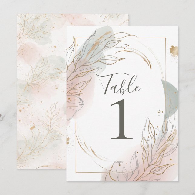 Invitación Gilded Gold Sage & Blush Botanical Table Number (Anverso / Reverso)