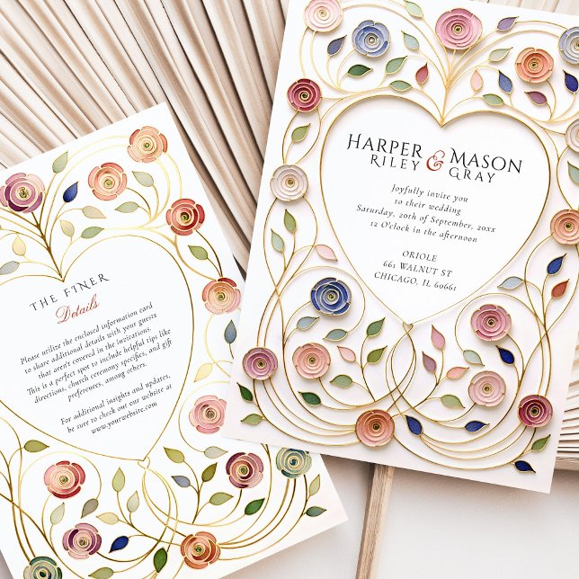 Invitación Gilded Heart Frame Floral Enamel Wedding (Subido por el creador)
