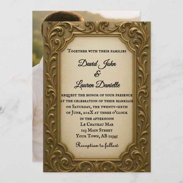 Invitación Gilded in Gold Photo Wedding Invitation (Anverso / Reverso)