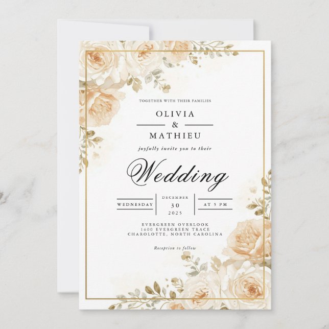 Invitación Gilded Peach Blossom Romance Boda (Anverso)