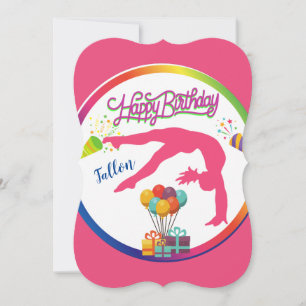 Invitación Gimnasia Arcoíris Feliz Cumpleaños Parte Trasera e