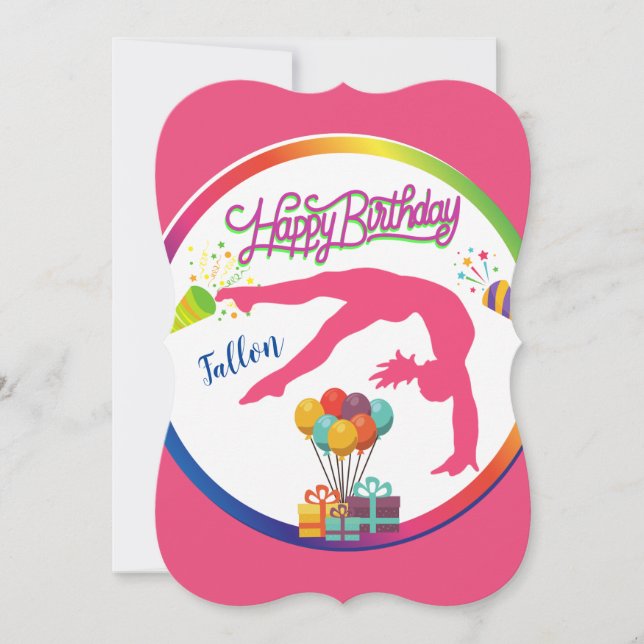 Invitación Gimnasia Arcoíris Feliz Cumpleaños Parte Trasera e (Anverso)