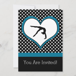 Invitación Gimnasia azul Polka-Dot con corazón