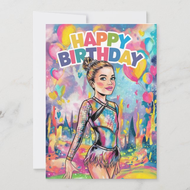 Invitación Gimnasia colorida pintada de cumpleaños personaliz (Anverso)