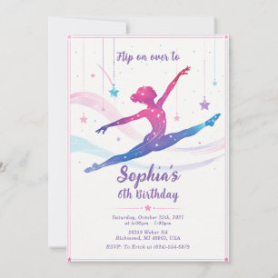 Invitación Gimnasia de Acuarela Personalizada Fiesta de Cumpl