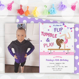 Invitación Gimnasia de Chicas púrpura Foto fiesta de cumpleañ