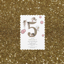 Invitación Gimnasia de Salto y Voltereta Cumpleaños 5 Blanco