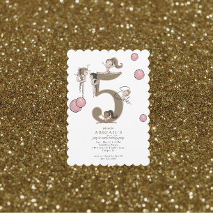 Invitación Gimnasia de Salto y Voltereta Cumpleaños 5 Blanco