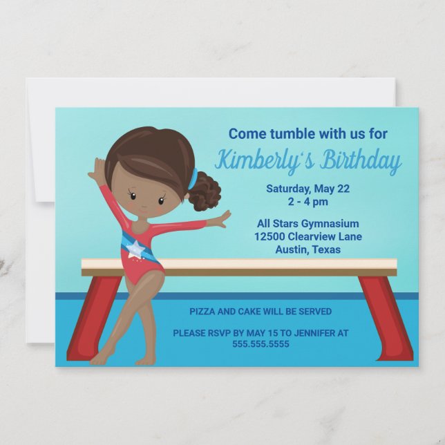 Invitación Gimnasia: fiesta de cumpleaños de las niñas afroam (Anverso)
