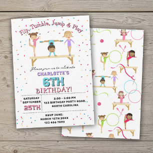 Invitación Gimnasia Niños Chica Fiesta de Cumpleaños Tema