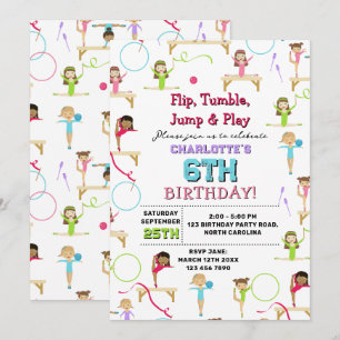 Invitación Gimnasia Niños Chica Fiesta de Cumpleaños Tema