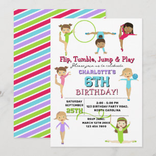 Invitación Gimnasia Niños Chica Fiesta de Cumpleaños Tema