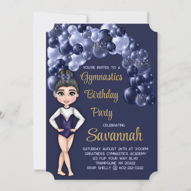 Invitación Gimnasia Partido de Cumpleaños Marina Arco de Glob (Anverso)